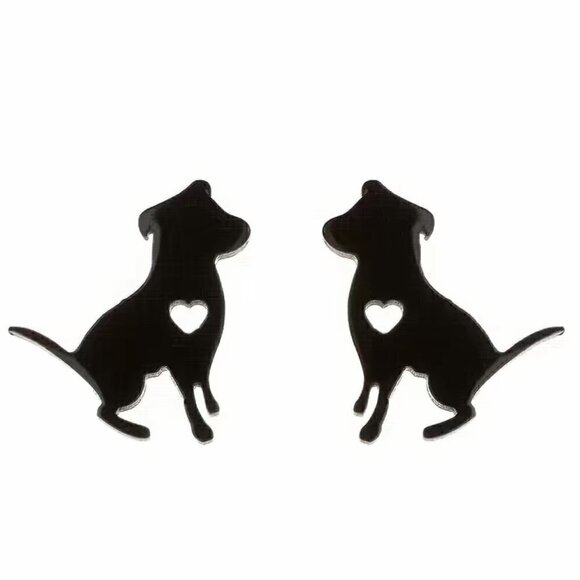 Dog Pitbull and Heart Stainless Steel Stud Earrings #812 (Color: Silver) - Picture 8 of 9